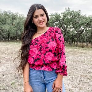 One shoulder floral print top